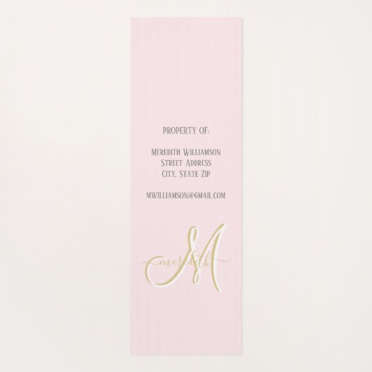 Chic Blush Pink Floral Custom Monogram Name Yogamatte (Rückseite)