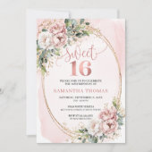 Chic Blush Pink Floral Eucalyptus Sweet 16 Invite Einladung (Vorderseite)