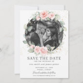 Chic Blush Pink Floral Foto Save the Date Karte (Vorderseite)