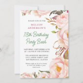 Chic Blush Pink Floral Geburtstag Bash Einladung (Vorderseite)