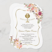 Chic Blush Pink Floral Gold Chalice Heilige Kommun Einladung (Vorne/Hinten)