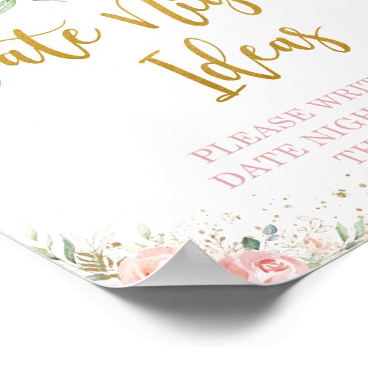 Chic Blush Pink Floral Gold Datum Nachttischlampen Poster (Ecke)
