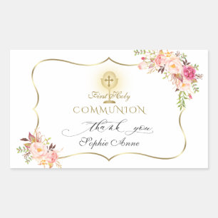 Chic Blush Pink Floral Gold Erste heilige Kommune Rechteckiger Aufkleber