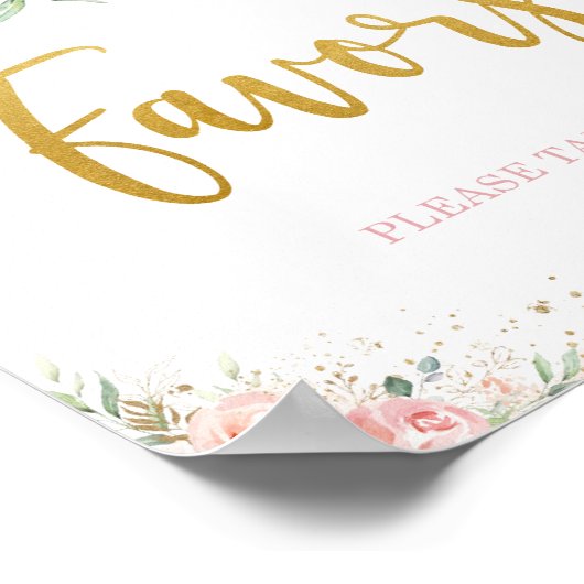 Chic Blush Pink Floral Gold Foliage Favoriten Zeic Poster (Ecke)