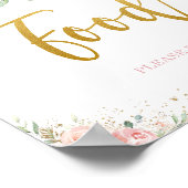 Chic Blush Pink Floral Gold Foliage Food Sign Poster (Ecke)