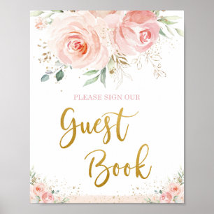 Chic Blush Pink Floral Gold Foliage Gästebuch