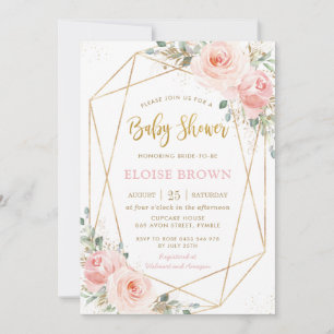 Chic Blush Pink Floral Gold Geometric Baby Dusche Einladung