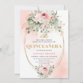 Chic Blush Pink Floral Gold Quinceañera Boho Invit Einladung (Vorderseite)