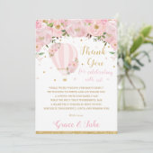 Chic Blush Pink Floral Hot Air Ballon Babydusche Dankeskarte (Stehend Vorderseite)