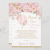Chic Blush Pink Floral Hot Air Ballon Babydusche Dankeskarte (Vorne/Hinten)