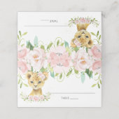 Chic Blush Pink Floral Lion Cub Gastname Platzkarte (Außenseite Aufgefaltet)