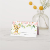 Chic Blush Pink Floral Lion Cub Gastname Platzkarte (Rückseite)