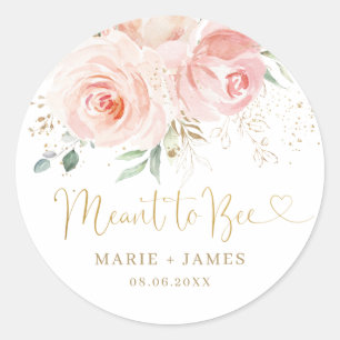 Chic Blush Pink Floral Meant to Bee Honigglas Runder Aufkleber
