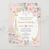 Chic Blush Pink Floral Paris Eiffel Brautparty Einladung (Vorne/Hinten)