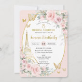 Chic Blush Pink Floral Paris Eiffel Brautparty Einladung (Vorderseite)