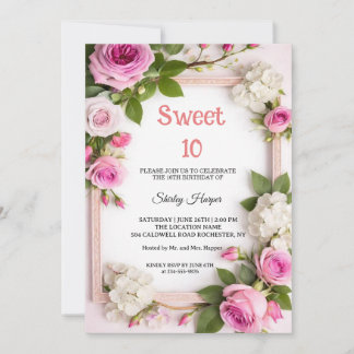 Chic Blush Pink Floral Sweet 10 Geburtstagsparty-E Einladung