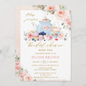 Chic Blush Pink Floral Tee Party Brautparty Einladung (Vorne/Hinten)