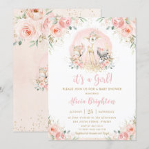 Chic Blush Pink Floral Woodland Girl Babydusche