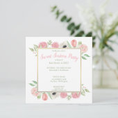 Chic Blush Pink Florals | Gold Frame 16 . Geburtst Einladung (Stehend Vorderseite)
