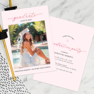 Chic Blush Pink Foto Graduation Party Einladung