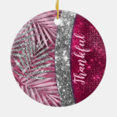 Chic blush pink fuchsia Glitzer Blätter monogramm Keramik Ornament (Hinten)