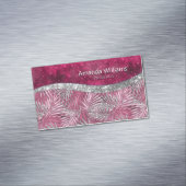 Chic blush pink fuchsia Glitzer Blätter monogramm Magnetische Visitenkarte (Beispiel)