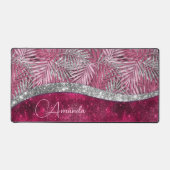 Chic blush pink fuchsia Glitzer Blätter monogramm Schreibtischunterlage (Vorderseite)