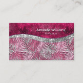 Chic blush pink fuchsia Glitzer Blätter monogramm Visitenkarte (Vorderseite)