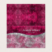 Chic blush pink fuchsia Glitzer Blätter monogramm Visitenkarten (Außenseite Aufgefaltet)