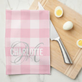 Chic Blush Pink Gingham Monogram Name Geschirrtuch (Viertel Falte)