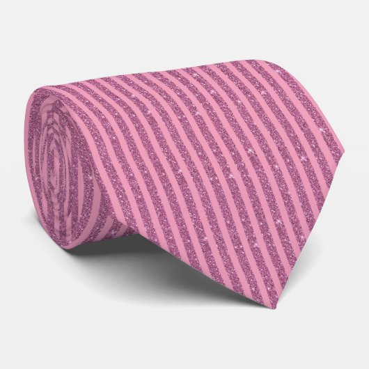 Chic Blush Pink Glitter Style Vertical Stripes Krawatte (Gerollt)