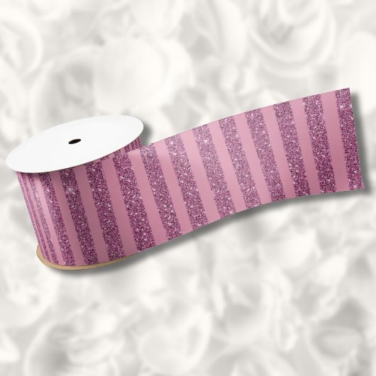 Chic Blush Pink Glitter Style Vertical Stripes Satinband