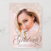 Chic Blush Pink Glitzer Foto Graduation Party Einladung (Vorne/Hinten)