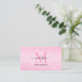 Chic Blush Pink Glitzer Monogram Visitenkarte (Stehend Vorderseite)