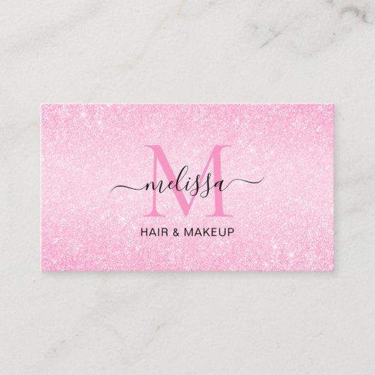 Chic Blush Pink Glitzer Monogram Visitenkarte (Vorderseite)