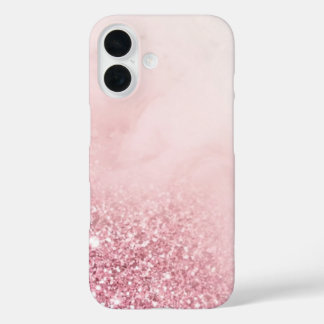 Chic Blush Pink Glitzer Ombre Drift White Marmor iPhone 16 Hülle
