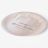 Chic Blush Pink Glitzer Tropfen Script Brautparty Pappteller (Schrägansicht)