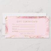 Chic Blush Pink Gold Agate Marble Gift Certificate (Rückseite)