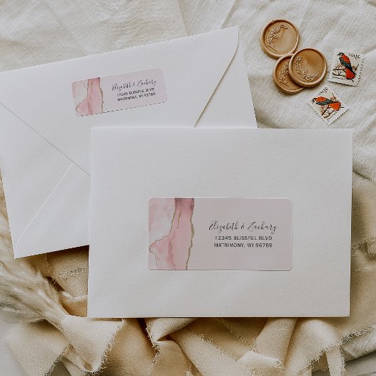 Chic Blush Pink Gold Agate Wedding Rücksendeadress