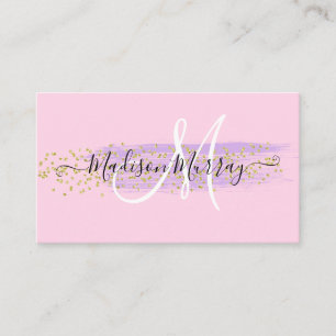 Chic Blush Pink Gold Confetti Lilac Monogram Name Visitenkarte