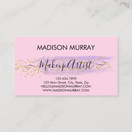 Chic Blush Pink Gold Confetti Lilac Monogram Name Visitenkarte (Rückseite)