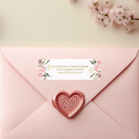 Chic Blush Pink Gold Floral Wedding Rücksendeadres