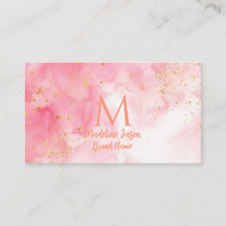 Chic Blush Pink Gold Glitter Marmor Achat Monogram Visitenkarte
