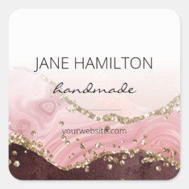 Chic Blush Pink Gold Glitzer Agate Quadratischer Aufkleber