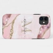 Chic Blush Pink Gold Glitzer Marble Agate Monogram Case-Mate iPhone Hülle (Rückseite (Horizontal))
