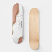Chic Blush Pink Gold Glitzer Marble Agate Monogram Skateboard (Vorderseite)