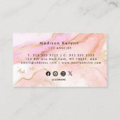 Chic Blush Pink Gold Glitzer Marble Agate Monogram Visitenkarte (Rückseite)