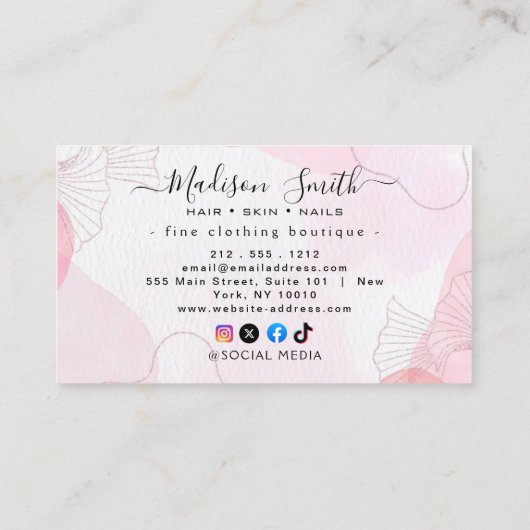 Chic Blush Pink Gold Glitzer Marble Agate Monogram Visitenkarte (Rückseite)