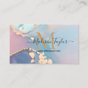 Chic Blush Pink Gold Glitzer Marble Agate Monogram Visitenkarte