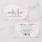 Chic Blush Pink Gold Glitzer Marble Agate Monogram Visitenkarte (Vorne/Hinten)